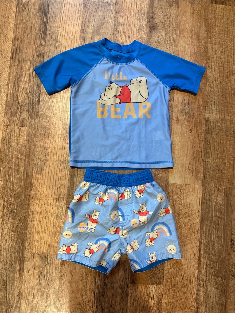 Kids Blue Pooh Bear Rash Guard Swim Set - Size 24 Months
